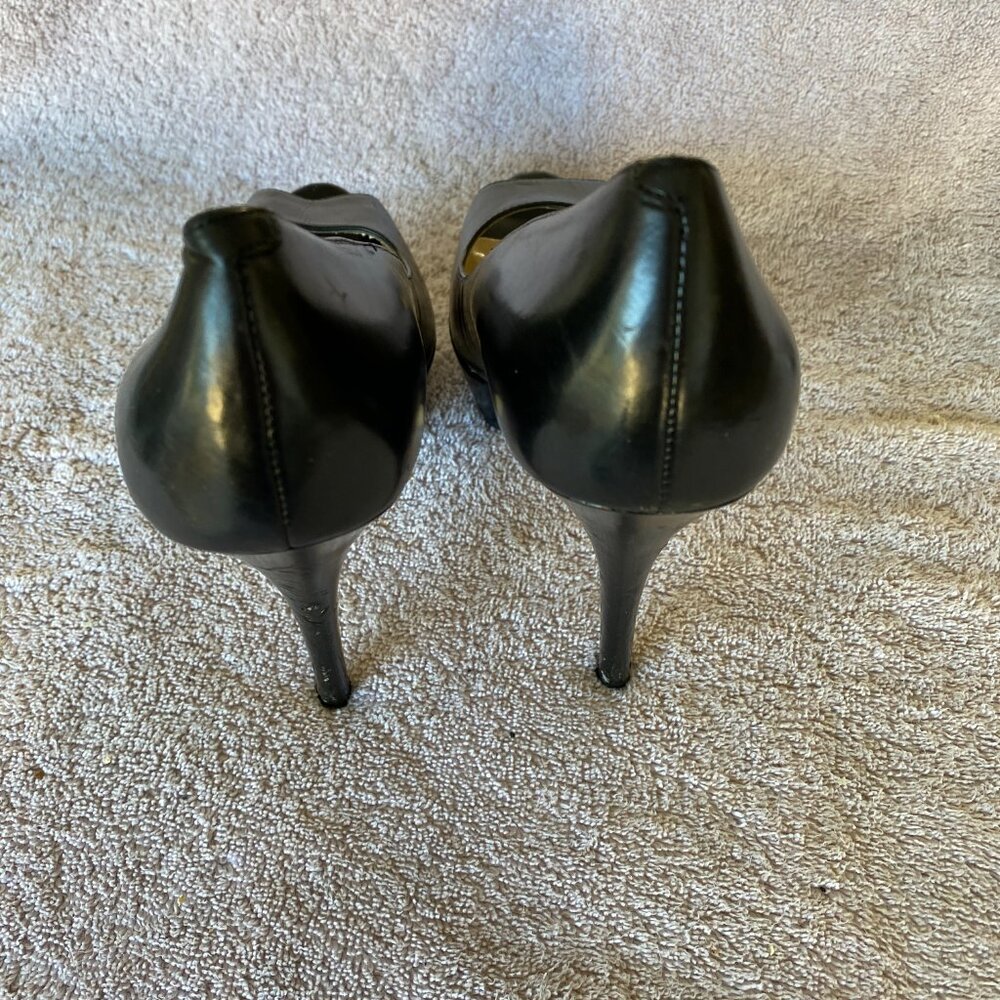 Enzo Angiolini Black Leather Peep Toe Heels Size 8M Classic Pumps - Picture 4 of 8